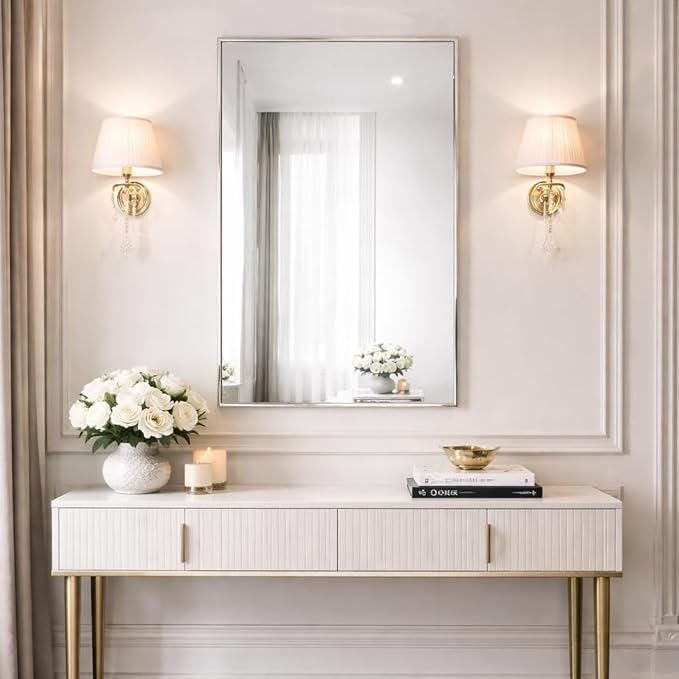 Head West Spectrum Modern Rectangular Mirror 22" x 34", Brushed Nickel Finished Stainless Steel Framed Bathroom Mirrors for Over Sink and Living Room and Entry Way