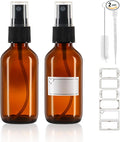 Leakproof Amber Glass Spray Bottles 2 oz with Fine Mist Sprayer 2 Pack | Small Durable Refillable Travel Containers for Face Mist, Perfumes, Essential Oils, Hair, Plants - Great Value Set