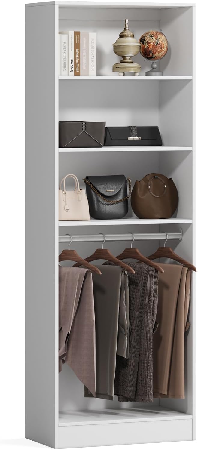 VOWNER 25'' Closet Organizer System Small Freestanding Closet System | 3 Adjustable Shelves, 1 Hanging Rod, White Modular Closet System for Small Closet, Space-Saving, Easy Assembly