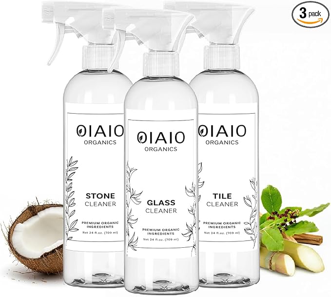 Non-Toxic Bathroom Cleaner 3 Pack (Stone, Glass, Tile) - Natural Organic Ingredients that Truly Perform - Light Coconut & Wood Scent