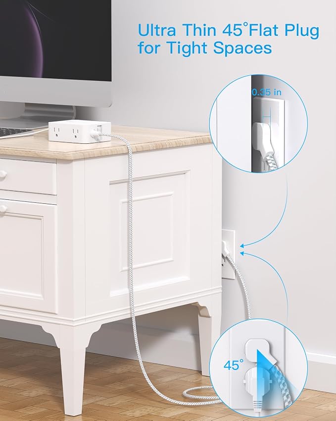 PD 30W USB C Power Strip Surge Protecor, HANYCONY 8 Outlets 4 USB(2 USB C Ports), 1080J Desk Charging Station for Multiple Devices, 6 Ft Flat Plug Extension Cord for College Dorm Room Essentials