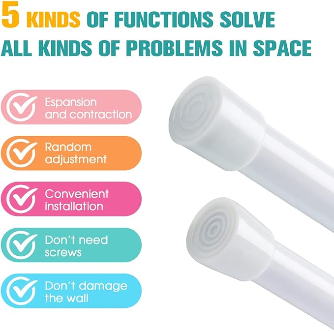 Spring Tension Curtain Rods 2 Pack, 28-48 Inch White Adjustable No Drill Pressure Rod for Windows, Thin Expandable Small Tension for Bathroom, Kitchen