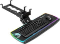 Keyboard Tray Under Desk with Storage Drawer, Height Adjustable Keyboard Tray Slide Out 360° Swivel Tilt, Ergonomic Under Desk Mount Keyboard & Mouse pad Lighting, Black