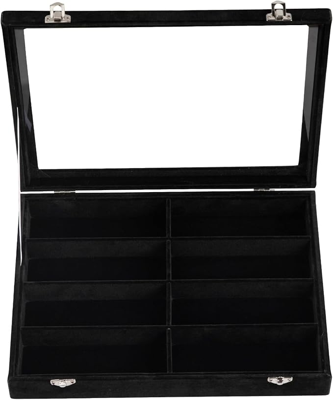 Frebeauty 8-Slot Sunglass Organizer,Velvet Sunglass Holder with Clear Lid | Vanity Glass Holder,Sunglass Case For Multiple Sunglass,Sunglass Tray for Drawer,Sunglass Box for Women,Eyeglass Organizer