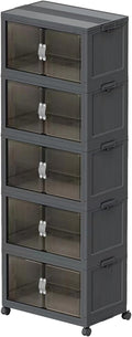 Collapsible Storage Bins with Lids Black Stackable Plastic Organizers for Clothes, Decor, Craft Supplies & Home Storage (5 racks, 17 Gal/rack)