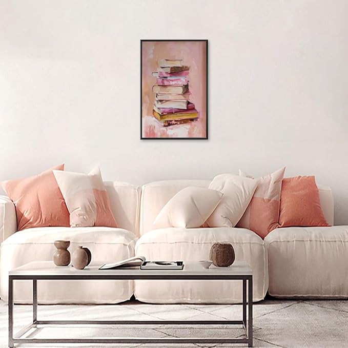 Pastel Book Stack Art Aesthetic Poster Canvas Wall Art Decoration Living Room Home Decor Bedroom Decoration Poster black framed20x30inch