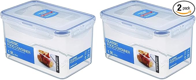 LOCK & LOCK Easy Essentials Food Lids/Pantry Storage/Airtight Containers, BPA Free, Rectangle - 8 Cup - for Cookies, Clear(Pack of 2)
