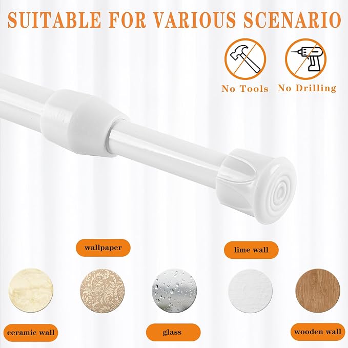 KXLife Spring Tension Curtain Rod No Drill Adjustable 18-30", 6Pcs, White | Expandable Tension Mounted, Renter Friendly, Non-Slip Ends, for Window, RV, Closet