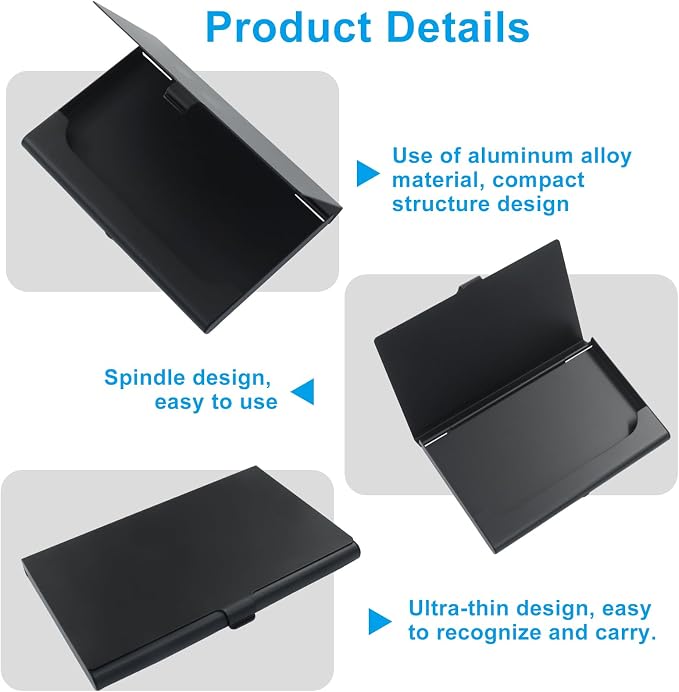 2 Pack Slim Business Card Case, Black | Professional Pocket Metal Case, Buckle Closure, For Men and Women