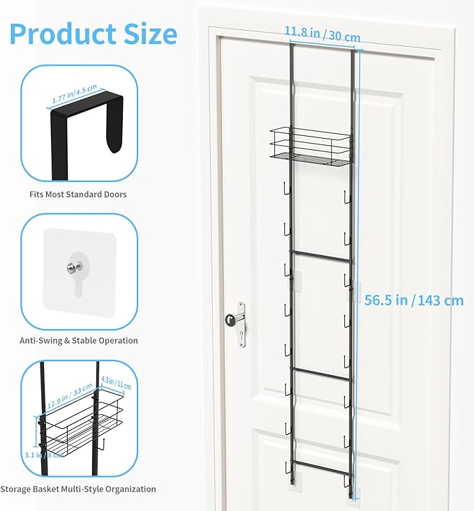 Over The Door Purse Organizer, Handbag Organizer Wall Mounted Purse Rack with 16 Hooks & Metal Basket, Hanging Handbag organizer Holds 16 Bags, 2 in 1 Dual Use for Door & Closet