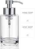 Glass Foaming Soap Dispenser Set with 304 Stainless Steel Pump 12oz Clear | Rust Proof Silver Pump, Sturdy, Empty Foam Bottle with Waterproof Labels for Bathroom Decor Kitchen Colleage Dorm