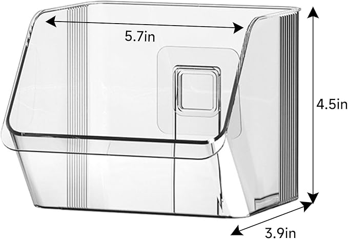 3 Pack Clear Plastic Wall Mount Storage Bins, Kitchen Pantry Cabinet Organizer Containers,Storage Caddy No Drilling Hang Walls/Doors for Kitchen, Bathroom, Bedroom, Office