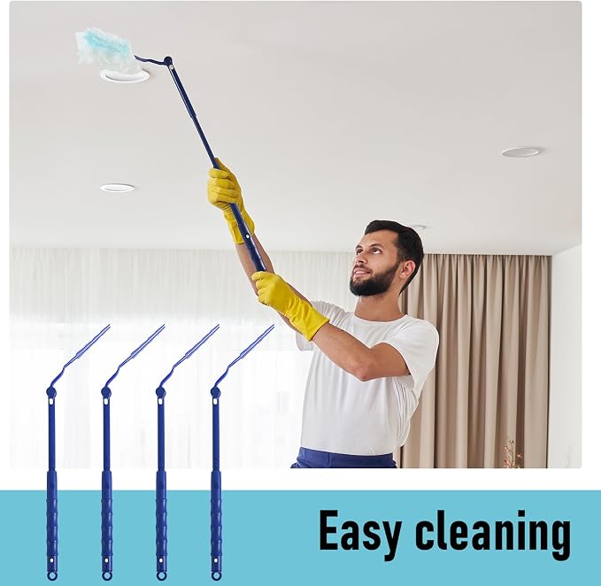 Colingmill 4 Pcs 3 ft Replacement Handles Compatible with Duster Refills, Long Extended Handle Only, Adjustable Length for Ceiling Fans, Blinds, Shelves, Windows, Foldable & Extendable (Blue)