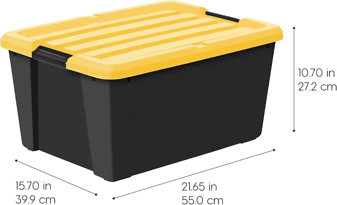 45 Qt Storage Bin 4-Pack, Stackable Plastic Container with Latching Lid | 45Qt Capacity, Secure Latching Lid, Stackable Design, Built-in Side Handles, Durable Plastic, Multi-Room Use