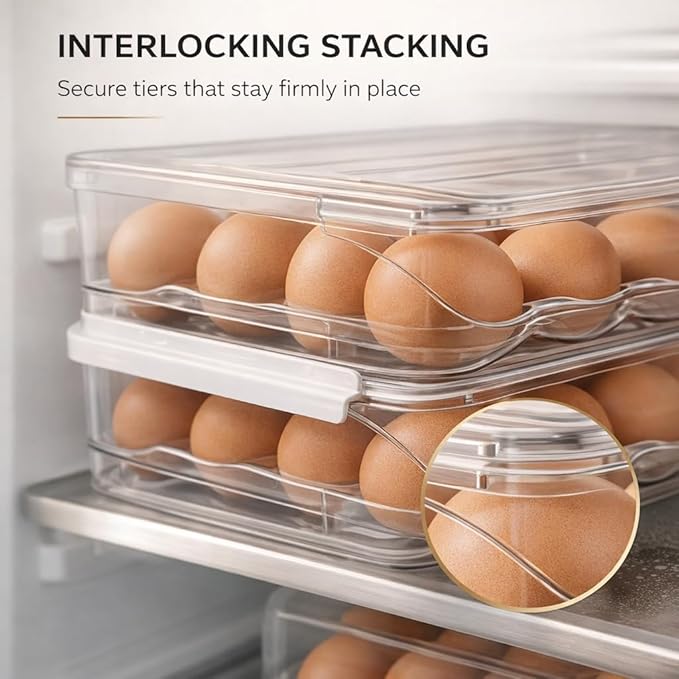 Egg Holder for Fridge with Rolling Auto Dispense, Egg Dispenser for Refrigerator, Stackable Egg Organizer for Refrigerator, Holds 36 Eggs, Clear Space Saving Storage Container for Kitchen Use