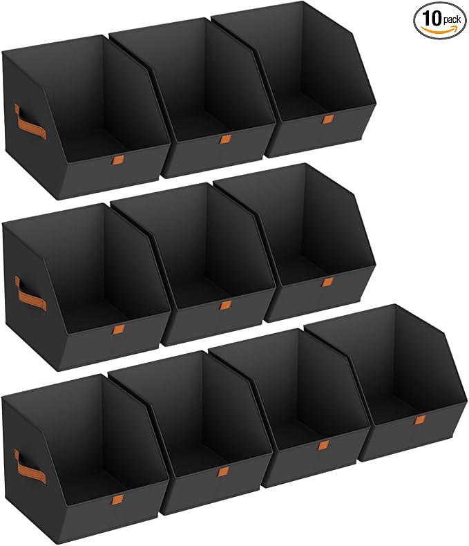 Homsorout Fabric Closet Storage Cubes - 10 Pack Square Storage Bins with Dual Handles for Clothes, Towels, Toys, Cube Storage Organizers for Bedroom, Nursery, Shelves, Closet, Small Spaces, Black