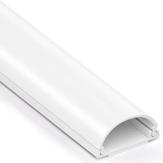ZhiYo 56in Cord Hider for 2-3 Wall-Mounted TV Wires, 1.2"W x 0.55"H, White | Split-Hinge Design for Easy Installation, Half-Round Glazed Finish Ideal for Wall/Baseboard, Self-Adhesive, 4Pack(14.2" Each)