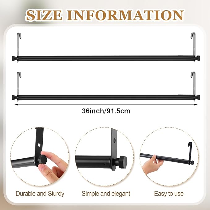 Threehoney 2 Pack Wire Shelving Garment Hanger Bar Wire Shelving Accessories Industrial Closet Clothes Rods for Home Retail Store(Black,36 Inch)