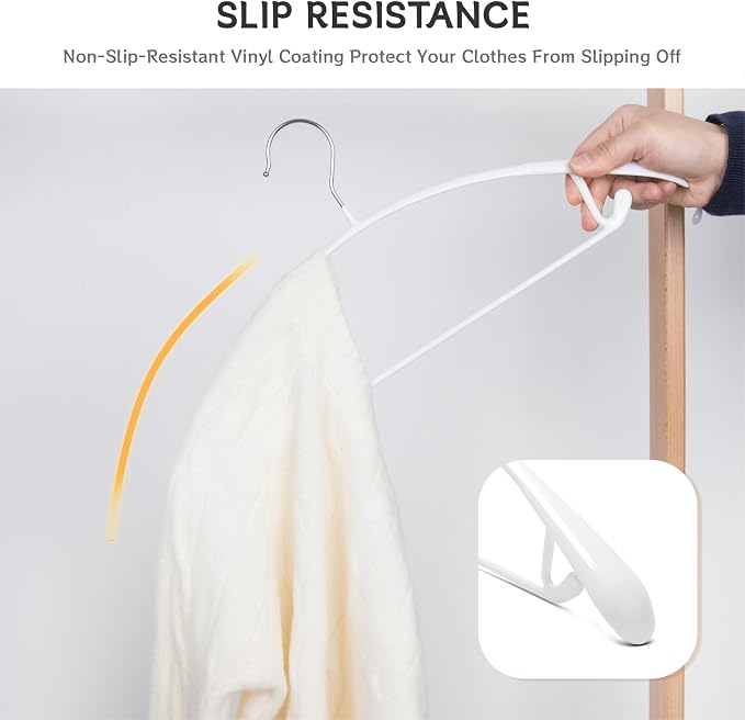 Nature Smile Non Slip PVC Coating Sweater Hangers,Dress Suit Coat Hangers,Wide Shoulder Bump Free Golf T Shirts Clothes Hangers (White Color 10 Pack)