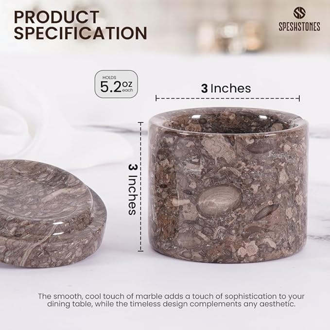 Marble Salt Cellar 3 Inch Salt Shakers Set for Kitchen, Salt Containers for Countertop, Sugar Bowl With Lid, Salt Holder, Spice Jars for Seasoning Storage, Salt Box