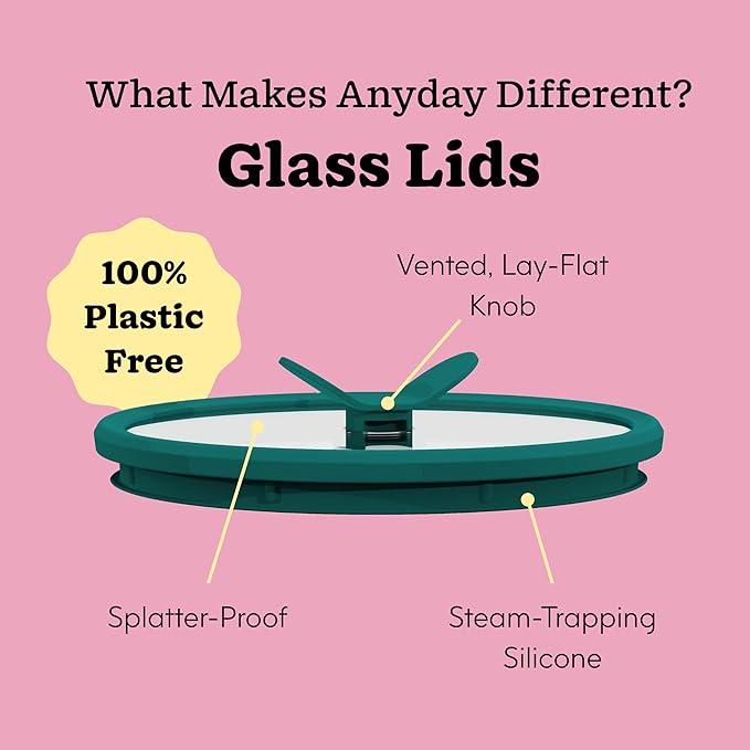 Anyday 2-Pack (4-Cup Shallow) Glass Food Storage with Glass Lids | Plastic-Free Meal Prep & Microwave Cookware | Stackable Airtight Storage Container with Vented Lid for Microwave-Safe Reheating