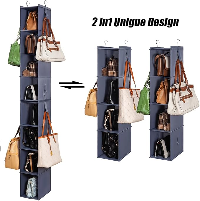 Hanging Closet Organizer Storage Shelf Rack Bag Sweater Hat Shoe | Hang Closet Organization Storing Shelves Rack Display, for Purse Handbag Clothes Hats Shoes, Space Saver Oxford Cloth 2 Pack