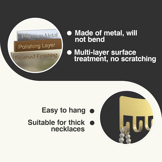 Wall Necklace Organizer Holder: Wall Mounted Jewelry Hanging Storage Necklaces Display Hanger Gold