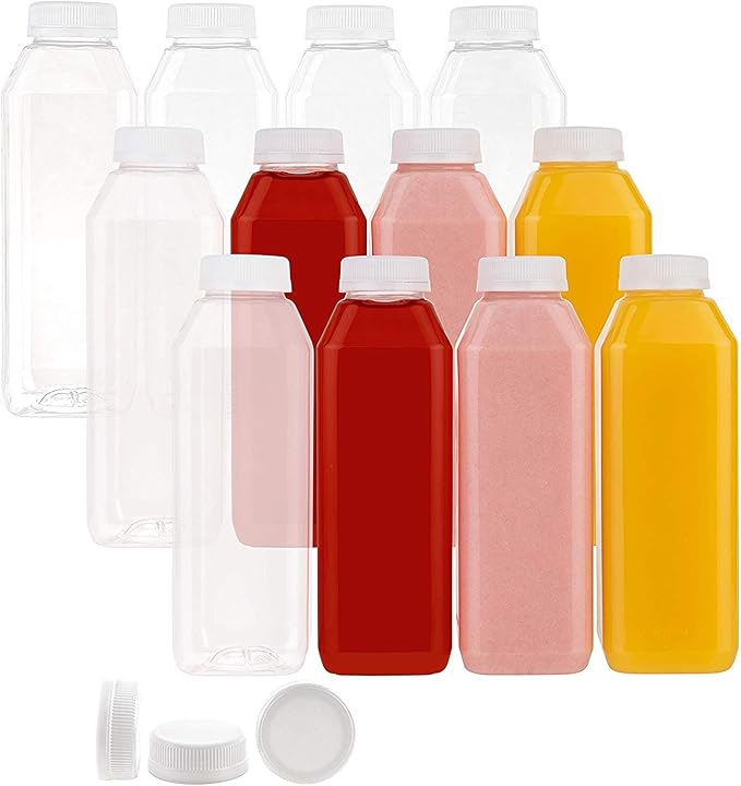 Disposable Plastic Juice Bottles-16 Oz with Lids | 160 Pack | for Water, Orange Apple Lemon Juicing, Smoothies, Milk, Reusable, BPA Free, Tamper-Proof Caps, Catering, Takeout