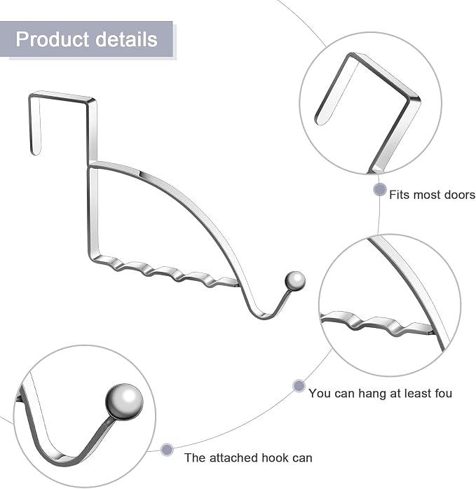 Hotop 2 Pcs Over The Door Hooks Over Door Hanger Sturdy Valet Hooks Mounted Hanging Storage Organizer Rack for Clothes Coats Towels Hats Scarves Purses(Silver)