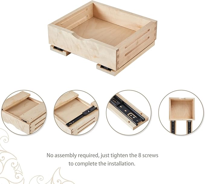 Fully Assembled Drawer Wood Pull Out Tray Drawer Box Kitchen Cabinet Organizer, Cabinet Slide Out Shelve, Wooden Pull-Out Shelf (9" W×10" D×3" H)