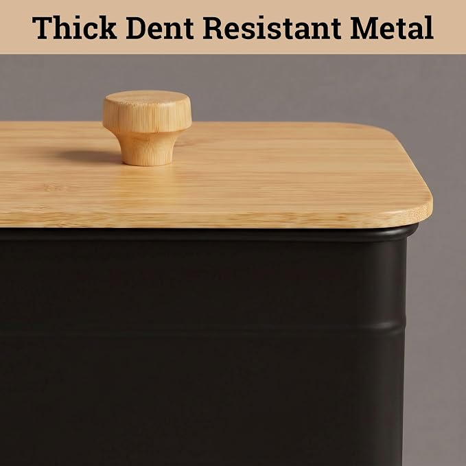Kitchen Canisters for Countertop Set of 3 w/ Chalkboard Labels & Marker Pen | Airtight Easy Open Bamboo Lids, Dent-Resistant Thick Metal, Customizable Chalkboard Labels, Marker Pen Included, Set of 3