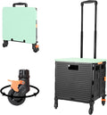 Quick Utility Cart Folding Portable Rolling Crate Handcart with Lid with Durable Heavy Duty Plastic Telescoping Handle Collapsible 4 Rotate Wheels for Travel Shopping Moving Luggage Office Use-Green