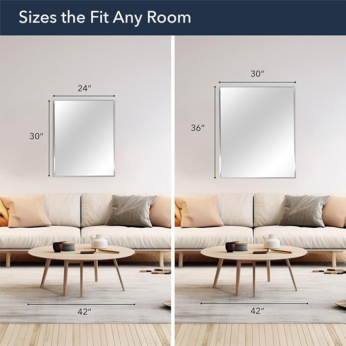 Head West Spectrum Modern Rectangular Mirror 22" x 34", Brushed Nickel Finished Stainless Steel Framed Bathroom Mirrors for Over Sink and Living Room and Entry Way