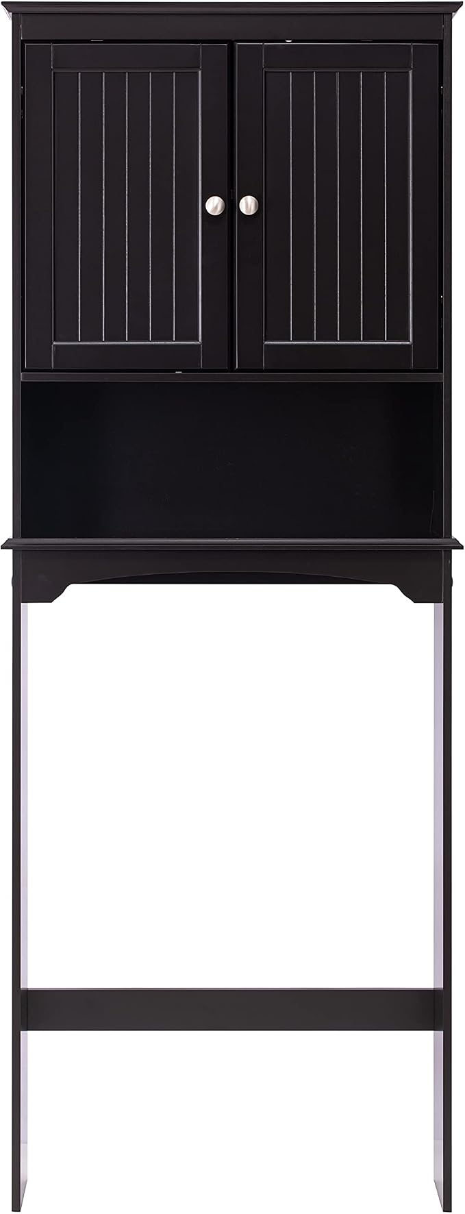 Spirich Over Toilet Storage Cabinet with Doors, Espresso Bathroom Organizer | FSC-Certified MDF, Raised Panel Doors, Adjustable & Open Shelves, Anti-Tip Mount, Fits Behind & Above Standard Toilets