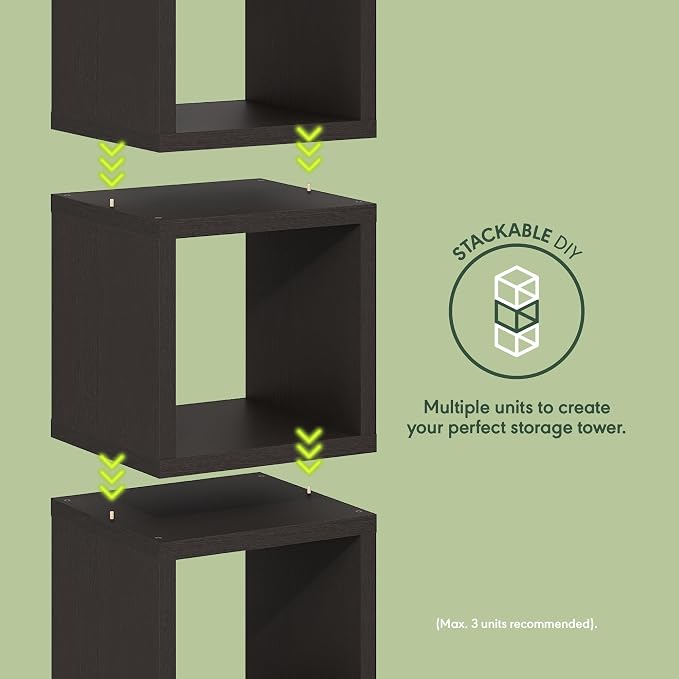 Furinno Cubicle Stackable Book Shelf, Extra Thick Bookshelf, Dark Oak | Cube Storage Organizer Bookcase with Open Back, 15.8" x 15.8" x 14.6", for Living Room, Bedroom, Home Office