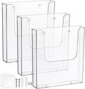 3 Pack Acrylic Brochure Holder, 8.5 x 11 Inch Brochure Holder Wall Mount, Clear Literature Organizer Pamphlet Flyer Display Plastic Magazine Holders for Wall