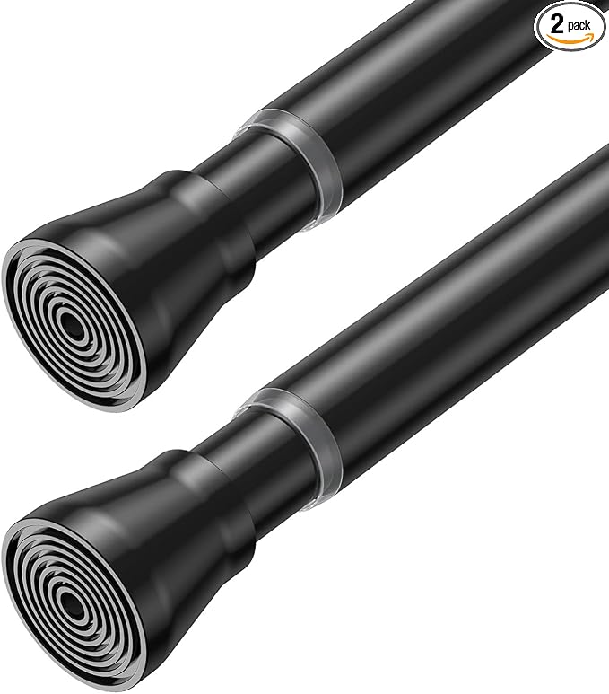 2 Pack Spring Tension Rod 28-48 Inches No Drilling Adjustable Black Spring Loaded Curtain Rod Expandable Extra Long Tension Curtain Rod for Windows,Kitchen,Doorway