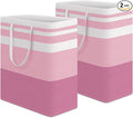 HomeHacks 2 Pack Large Laundry Baskets, Waterproof, Freestanding Laundry Hampers, Collapsible Clothes Hamper with Reinforced Handles in Laundry, College Dorm, Bathroom, Bedroom (Pink, 100Lx2)