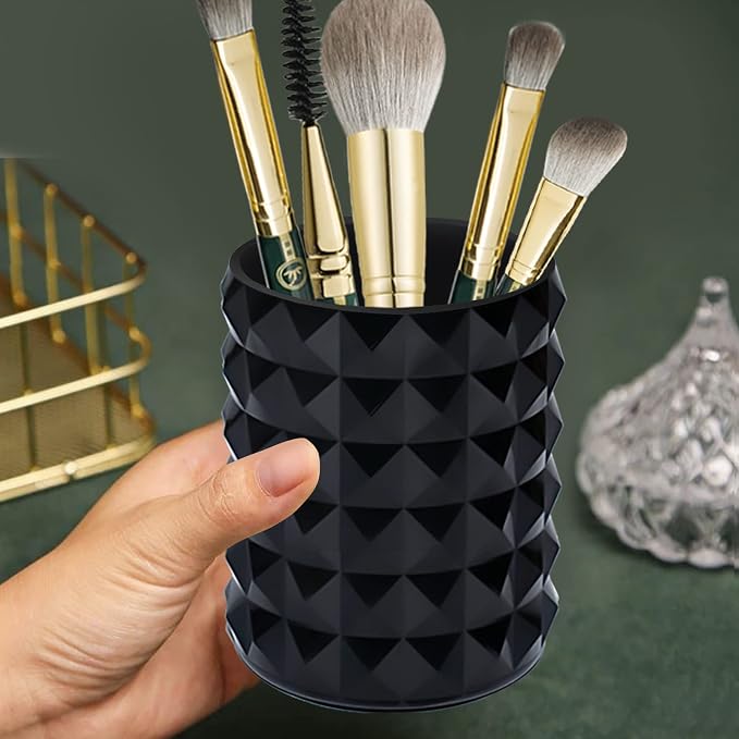 Acrylic Makeup Brush Holder, Brush Organizer, Vanity Accessories | Black Make Up Brush Holder Organizer, Round Cosmetic Storage Cup Pen Holder for Desk Vanity, Marker Organizer Office Supplies
