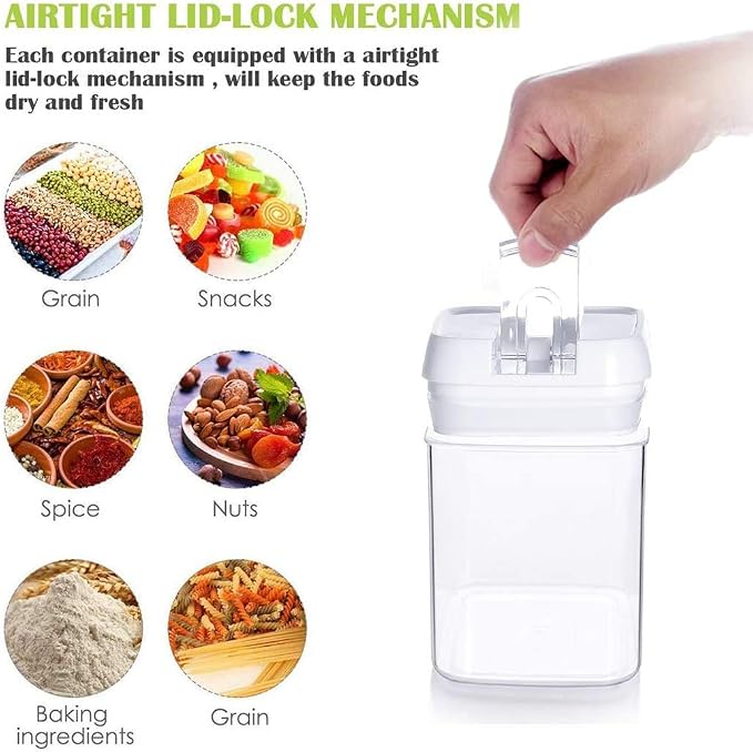 Airtight Food Storage Container Set, 7 Pieces Clear plastic cereal Canisters, easy lock Lids, kitchen pantry organization and storage, BPA free plastic, Included 24 labels & Marker