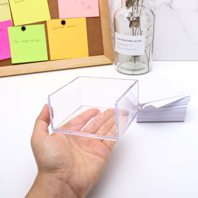 NatSumeBasics Clear Acrylic Sticky Note Holder Dispenser, Fits 3" x 3" Memo Cube, Aesthetic Desk Organizer for Office Supplies