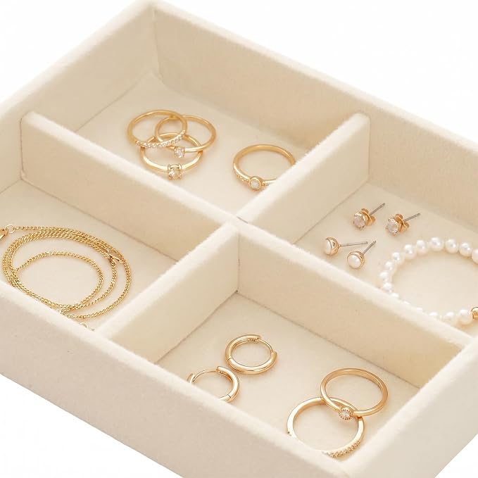 Small Jewelry Tray Set Velvet Ring Organizer Mini Jewelry Drawer Organizer Stackable Jewelrys Organizers Earrings Display Tray Storage Insert Holder for Box Drawer Dresser (Fashion)