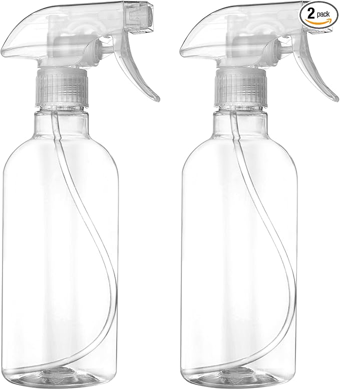 DIYSELF 2 Pack Spray Bottles for Cleaning 16.9 oz/500 ml Empty Spray Bottle | Heavy Duty Plastic Spray Bottles with Nozzle for Screen Printing Hair Pets, Clear Squirt Mist Spray Bottle for Plants
