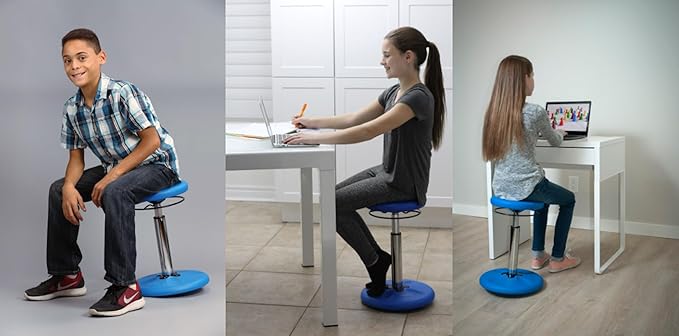 KORE DESIGN Adjustable Wobble Stool Chair, Girls + Boys Kid Desk Stools, Ergonomic Small Office Chairs, Flexible Seating, Active Kids, ADD/ADHD, Classroom, Home, Age 6-11, Standard (14-19in) Pale Blue