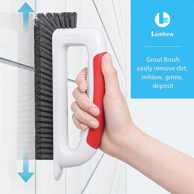 Lumkew Grout Brush Cleaner for Tile Floors Grout Cleaning Brushes Scrub Red | V Shape, Hard Bristle, Grout Scrubber for Bathroom Shower Kitchen