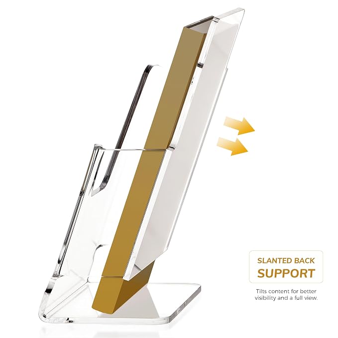 HeZone Acrylic Brochure Holder 4x9 Inch,Clear Pamphlet Holder Display Stand for Trifold 4 Inch Flyers,Pamphlets,Booklets,Menu,Leaflets for Office,Home,Store,Trade Exhibition,1 Pack,A6