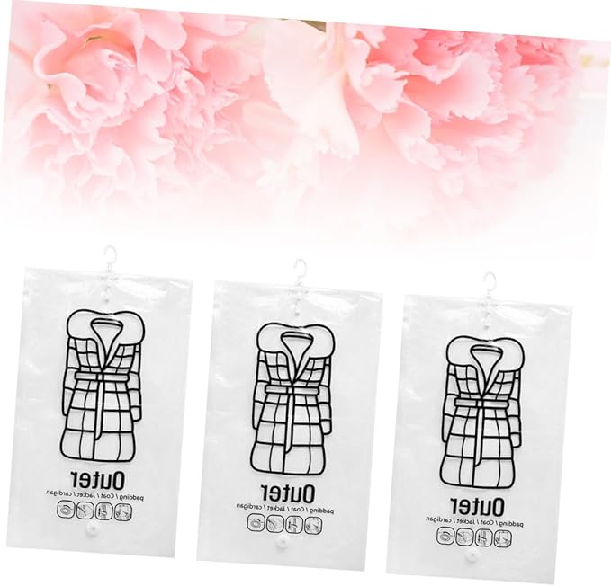 3pcs Hanging Vacuum Storage Bags Medium Space Saver Sealed Compression Organizer for Clothes Quilts Blankets Duvets Pillows Storage Pouch