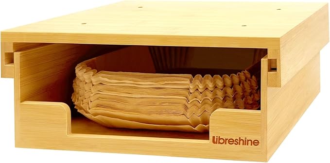 Libreshine Bamboo Kitchen Organizer - 6/8/9 Inch Air Fryer Liner Dispenser, 8/9/10 Inch Paper Plate Holder Under Cabinet, Vertical Storage Rack for Countertop & Shelf