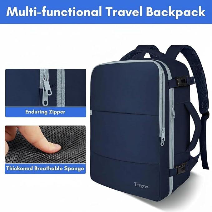 Taygeer Personal Item Backpack for Women, 35L Travel Backpack | Carry on bag with Laptop Compartment & Water Bottle Pocket, Lightweight Work Back pack for Weekend Business, Gifts, Ink Blue