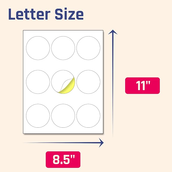 2.5 inch Round Labels Printable Circle Stickers - 8.5" x 11", 200 Sheets | Laser/Inkjet Printing, comes with Print Templates